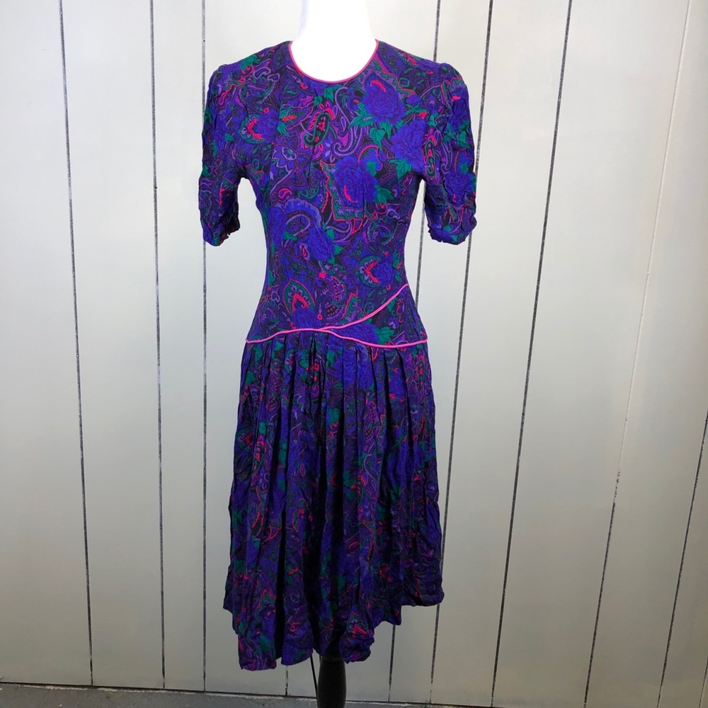Vintage 1980s Purple Paisley Dress Sz‎ 4